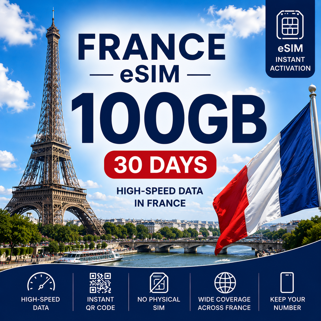 France eSIM - 100 -GB -30 Days