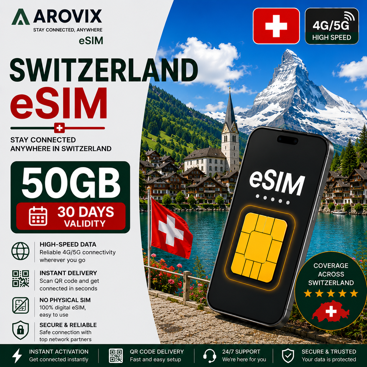 Switzerland eSIM 100GB – 30 Days