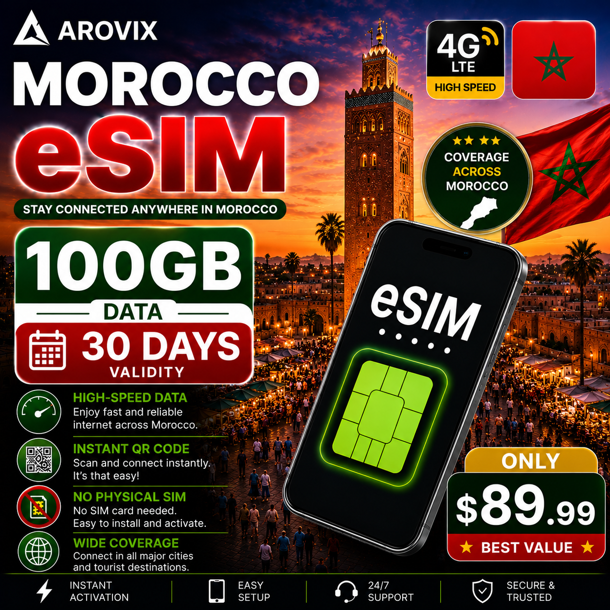 Morocco eSIM 100GB – 30 Days