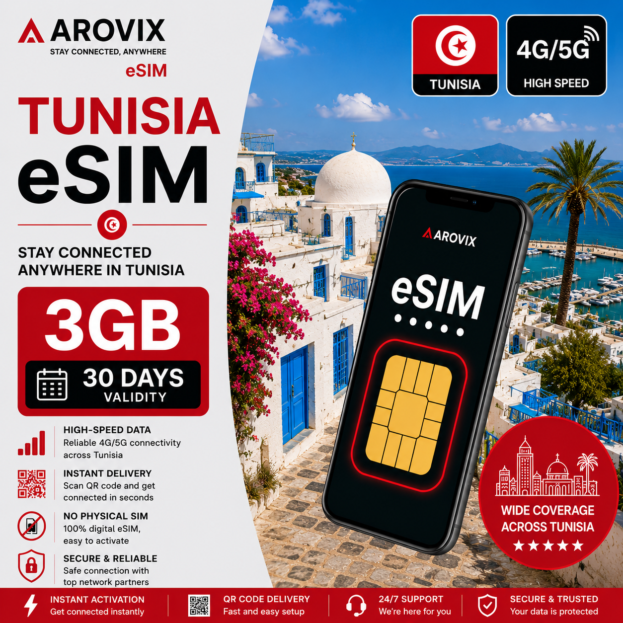 Tunisia eSIM 3GB – 30 Days