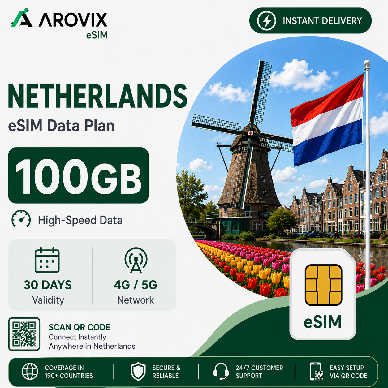 Netherlands eSIM 100GB – 30 Days