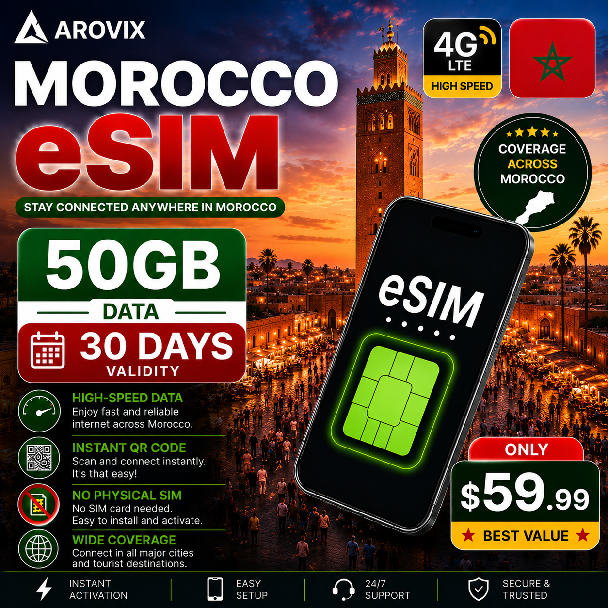 Morocco eSIM 50GB – 30 Days